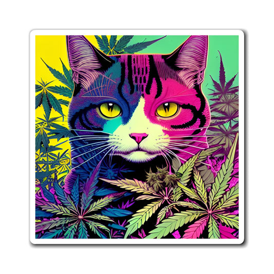 Cannabis Kitty Magnet No. 1 - A Unique Delight 3" x 3" Decorative Accent Gift for Cat & Cannabis Lovers!