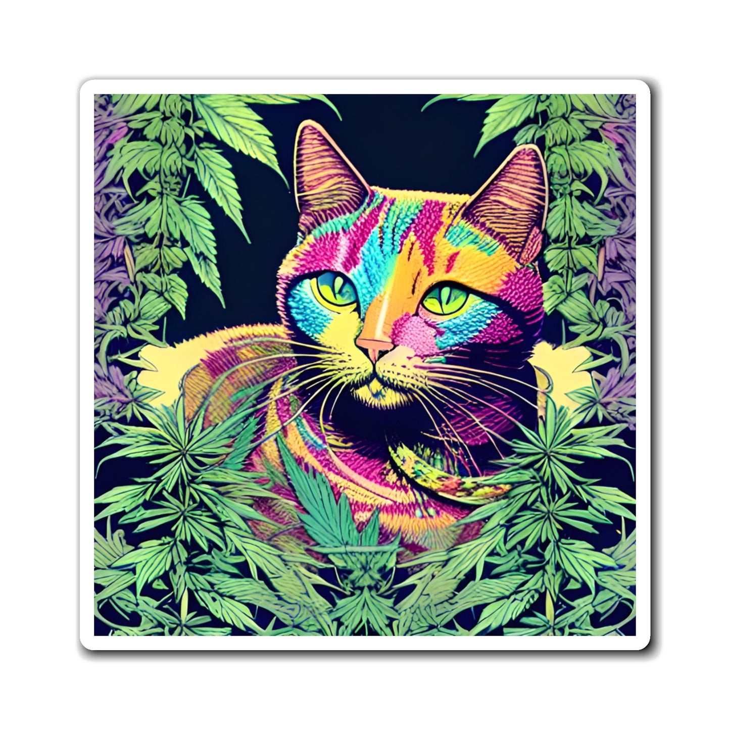Cannabis Kitty Magnet No. 5 - A Unique Delight 3" x 3" Decorative Accent Gift for Cat & Cannabis Lovers!