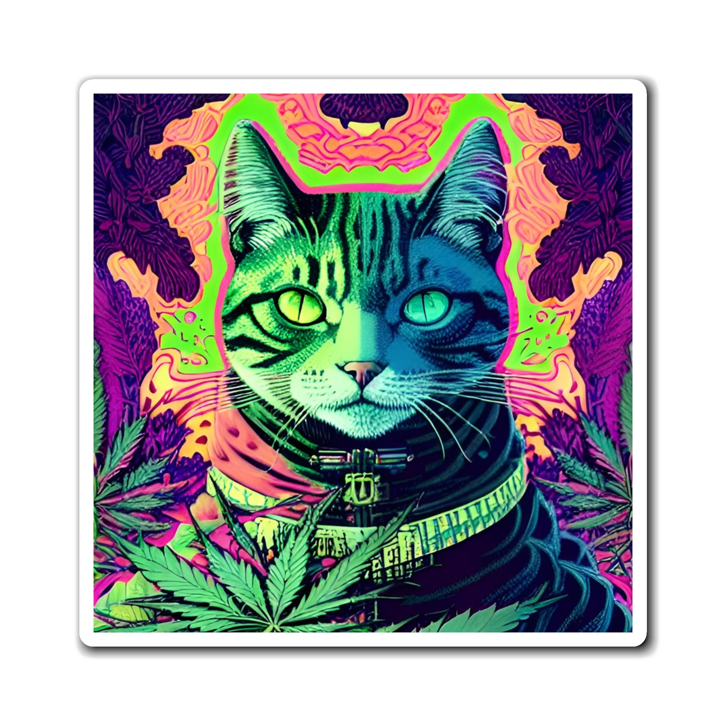 Cannabis Kitty Magnet No. 4 - A Unique Delight 3" x 3" Decorative Accent Gift for Cat & Cannabis Lovers!