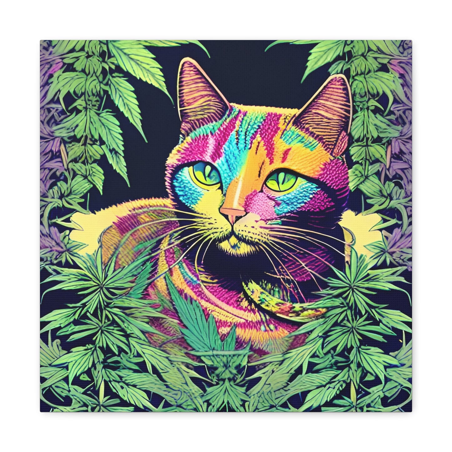 Cannabis Cat Wall Art No. 5 - Square 16" x 16" Canvas Wall Art Gift  A Feline Celebration of Nature and Joy!