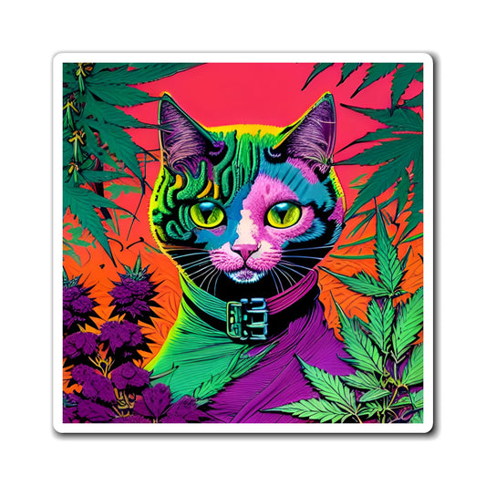 Cannabis Kitty Magnet No. 2 - A Unique Delight 3" x 3" Decorative Accent Gift for Cat & Cannabis Lovers!